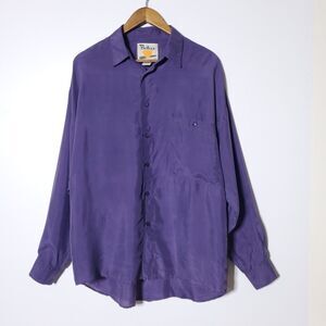 Vintage 80's Protest Men Purple 100% Silk Long Sleeve Button Up Shirt Size L